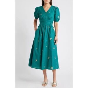 CIEBON Lexi Nature Embroidered Puff Sleeve Cotton Dress size XS/2